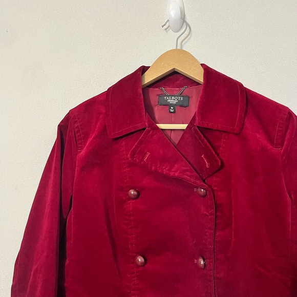 Talbots Maroon Velour Button Blazer Jacket Coat - Women’s 8 Petite - Picture 3 of 10